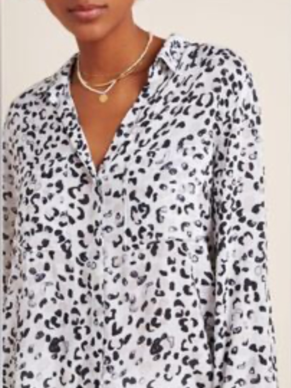 Anthropologie Cloth & Stone Lana Leopard Long Sleeve Button-down Blouse Small
